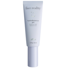 Tube of 'face reality' hydraBalance gel on a white background