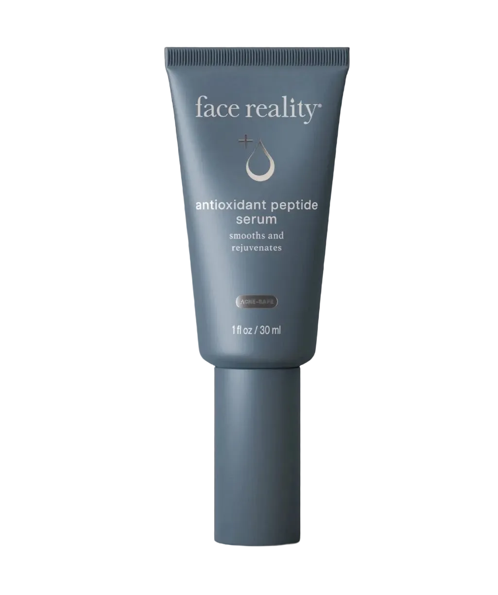 Tube of face reality antioxidant peptide serum on a white background