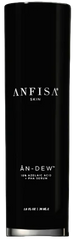 Black skincare serum bottle labeled 'ANFISA SKIN' on a gray background